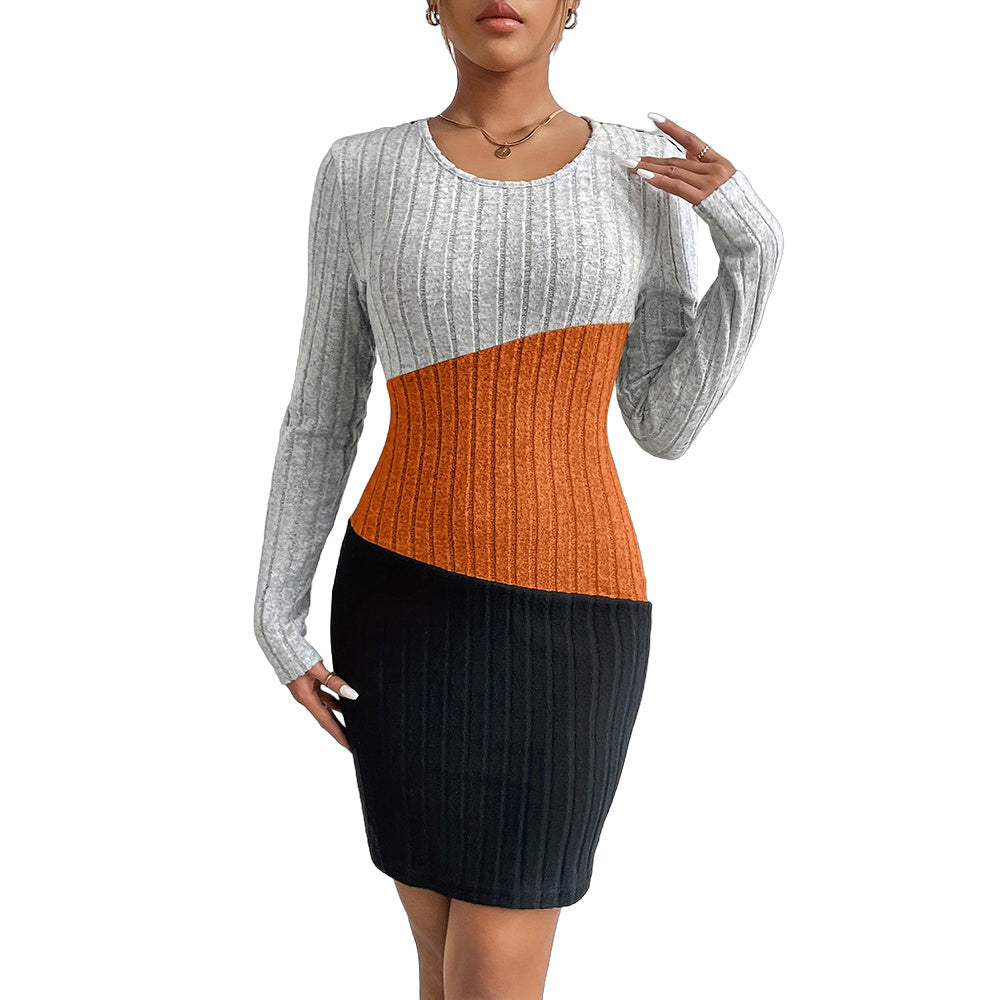 Sexy Classical Round Neck Color Contrast Regular Sleeve Mid Dresses