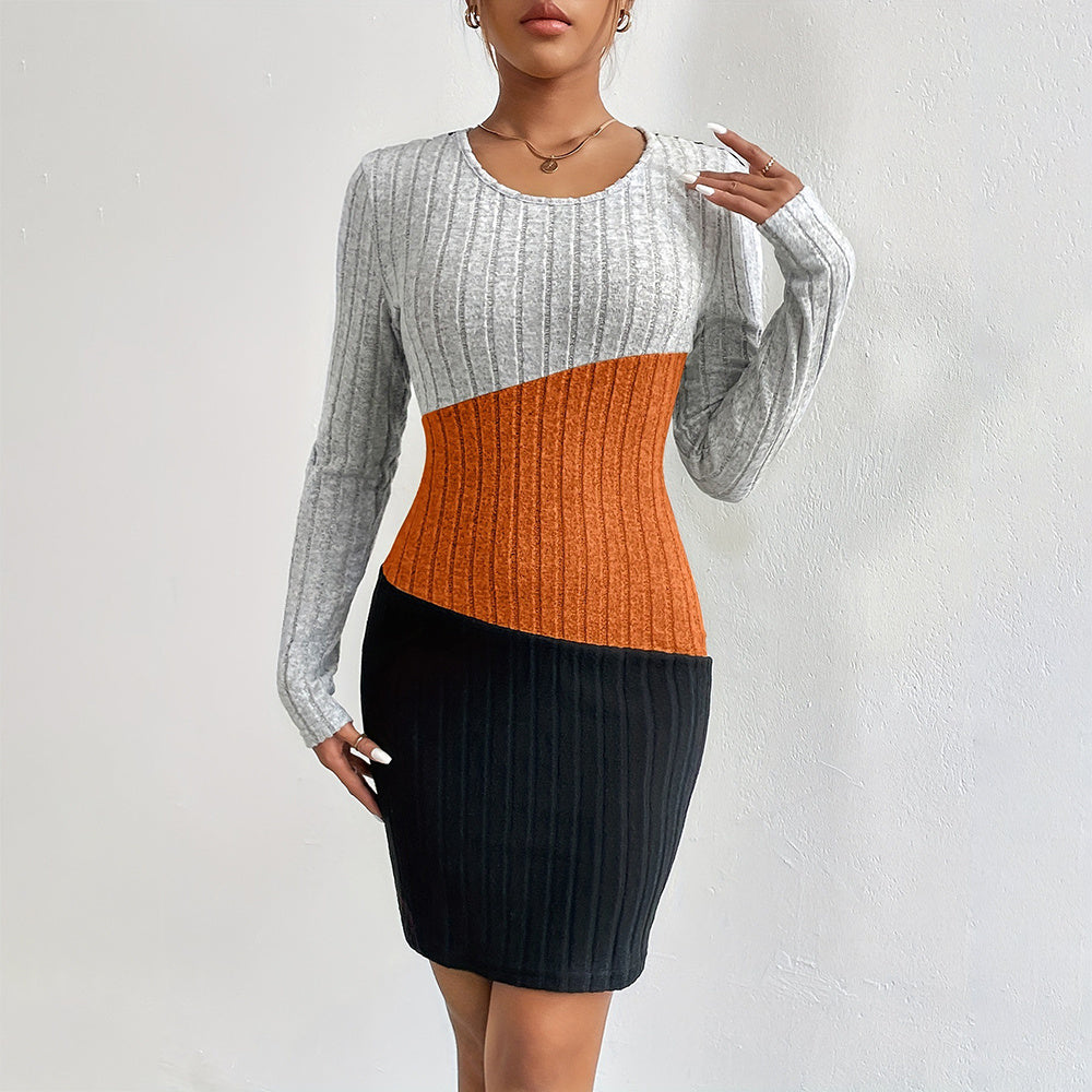 Sexy Classical Round Neck Color Contrast Regular Sleeve Mid Dresses